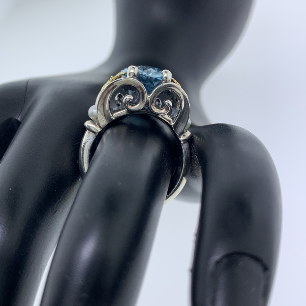 ANN KING Sterling Silver 18k Gold Butterfly Topaz & Pearl Ring Size 8 - Picture 3 of 9